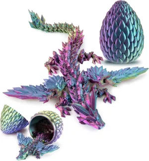 3D Printed Dragon with Egg, Articulated Crystal 9" Winged Dragons and 5.5" Eggs for Easter Basket Stuffers Home Office Decoration Gift, PurpleYellowBlue