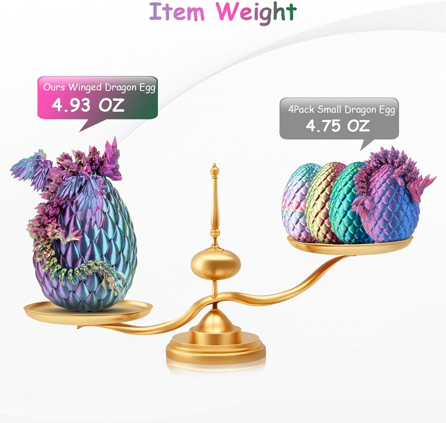 3D Printed Dragon with Egg, Articulated Crystal 9" Winged Dragons and 5.5" Eggs for Easter Basket Stuffers Home Office Decoration Gift, PurpleYellowBlue