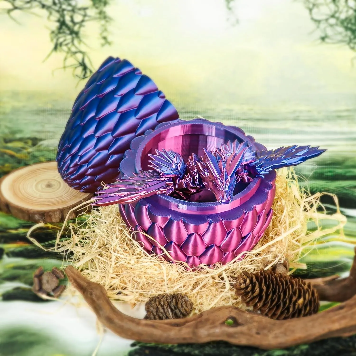 3D Printed Flying Dragon Egg with Articulated Dragon Inside – Toys&Gifts for Kids,Home Decor,Creative Ornaments,Birthday,Easter (Blue Purple,Medium)
