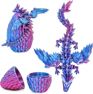 3D Printed Flying Dragon Egg with Articulated Dragon Inside – Toys&Gifts for Kids,Home Decor,Creative Ornaments,Birthday,Easter (Blue Purple,Medium)