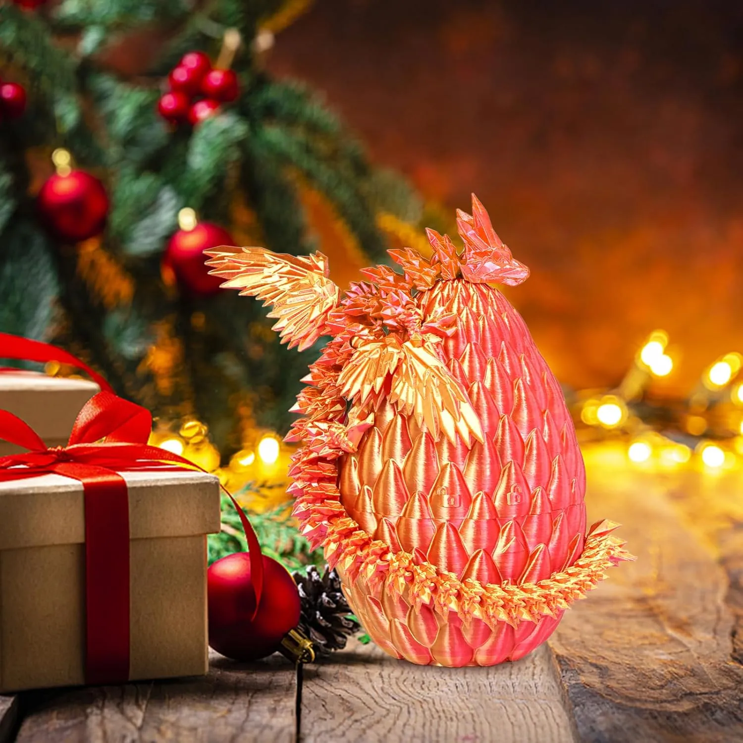3D Printed Flying Dragon Egg with Articulated Dragon Inside – Toys&Gifts for Kids,Home Decor,Creative Ornaments,Birthday,Easter (Flame Red,Medium)