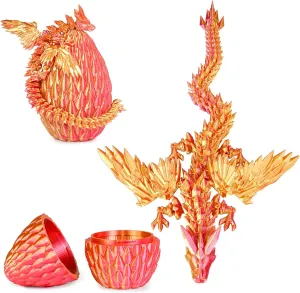 3D Printed Flying Dragon Egg with Articulated Dragon Inside – Toys&Gifts for Kids,Home Decor,Creative Ornaments,Birthday,Easter (Flame Red,Medium)