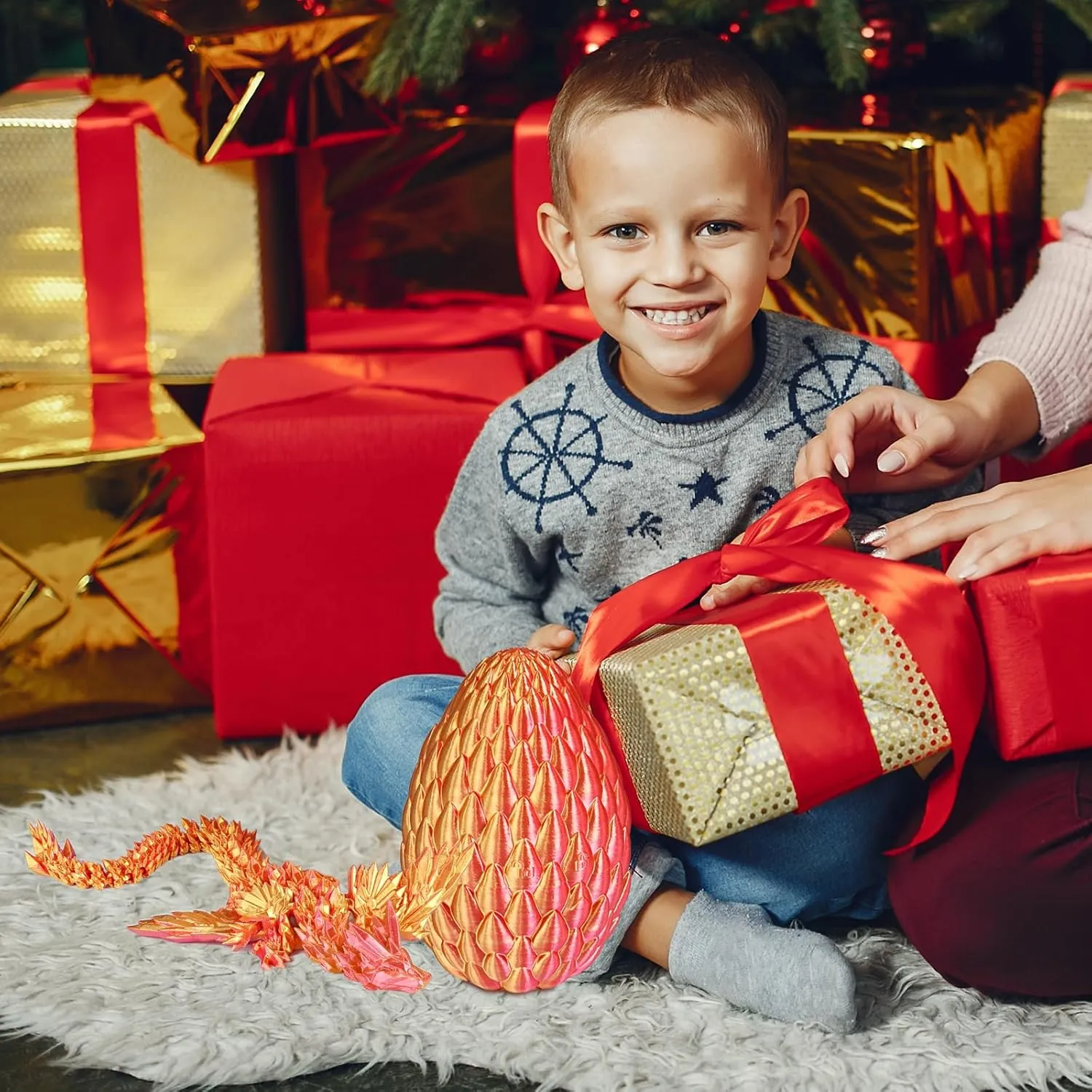 3D Printed Flying Dragon Egg with Articulated Dragon Inside – Toys&Gifts for Kids,Home Decor,Creative Ornaments,Birthday,Easter (Flame Red,Medium)