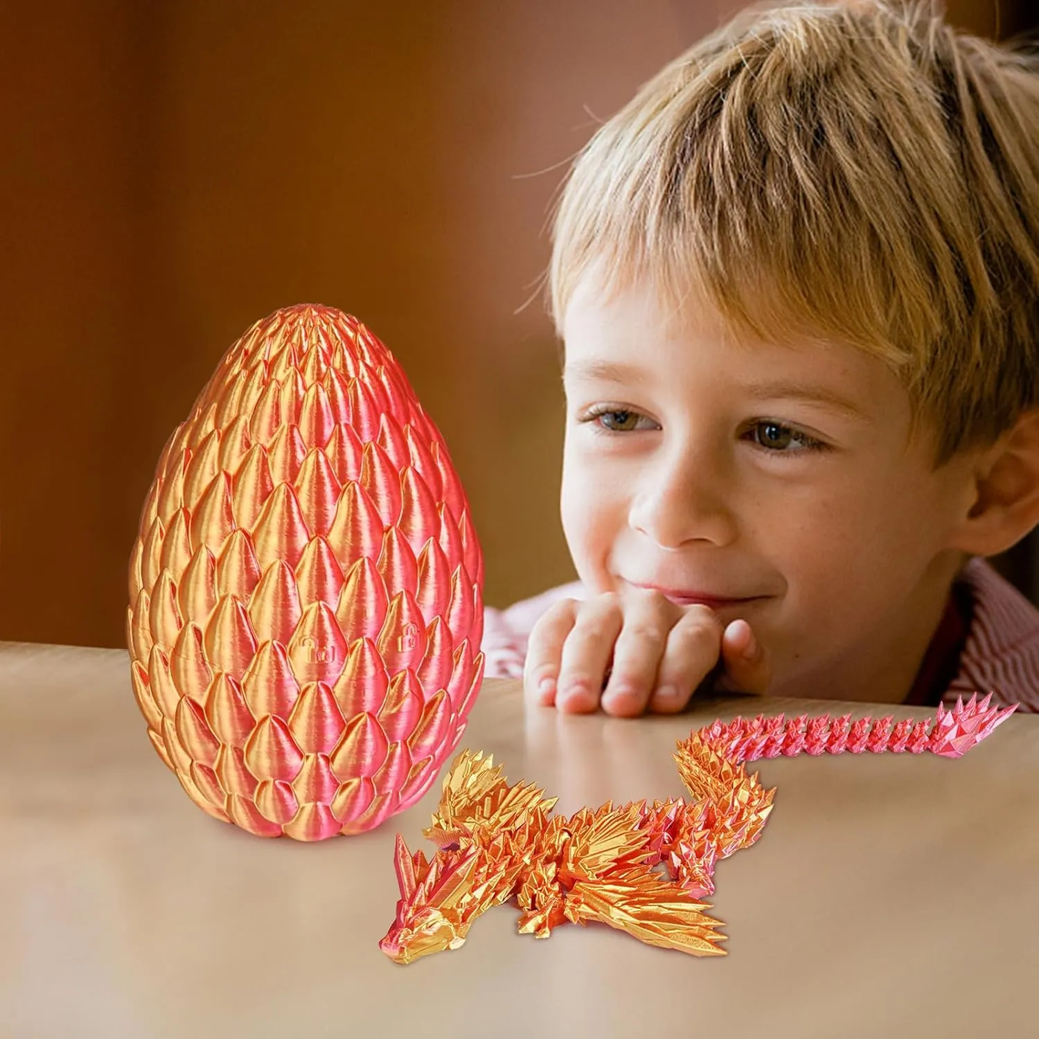 3D Printed Flying Dragon Egg with Articulated Dragon Inside – Toys&Gifts for Kids,Home Decor,Creative Ornaments,Birthday,Easter (Flame Red,Medium)