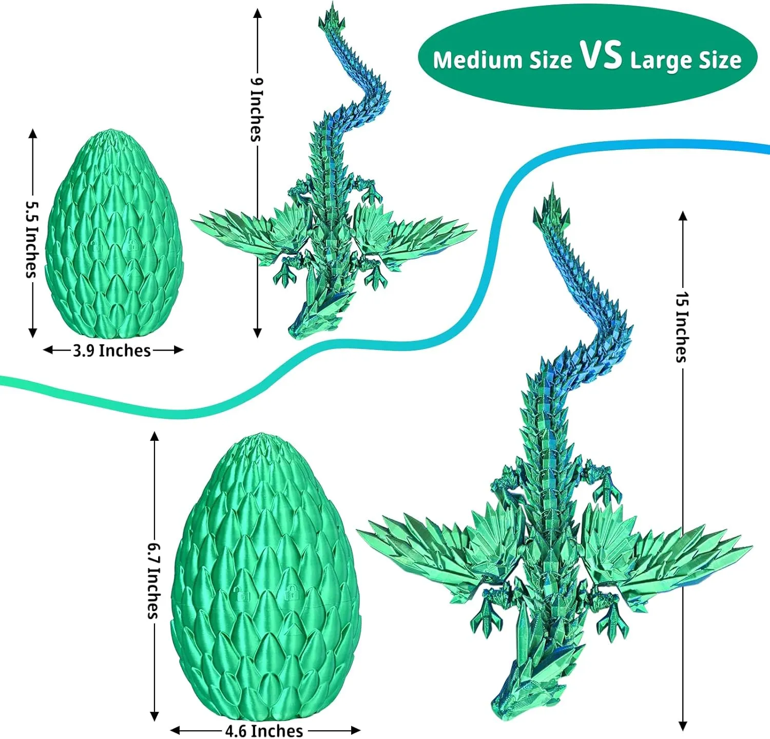 3D Printed Flying Dragon Egg with Articulated Dragon Inside – Toys&Gifts for Kids,Home Decor,Creative Ornaments,Birthday,Easter (Forest Green,Large)