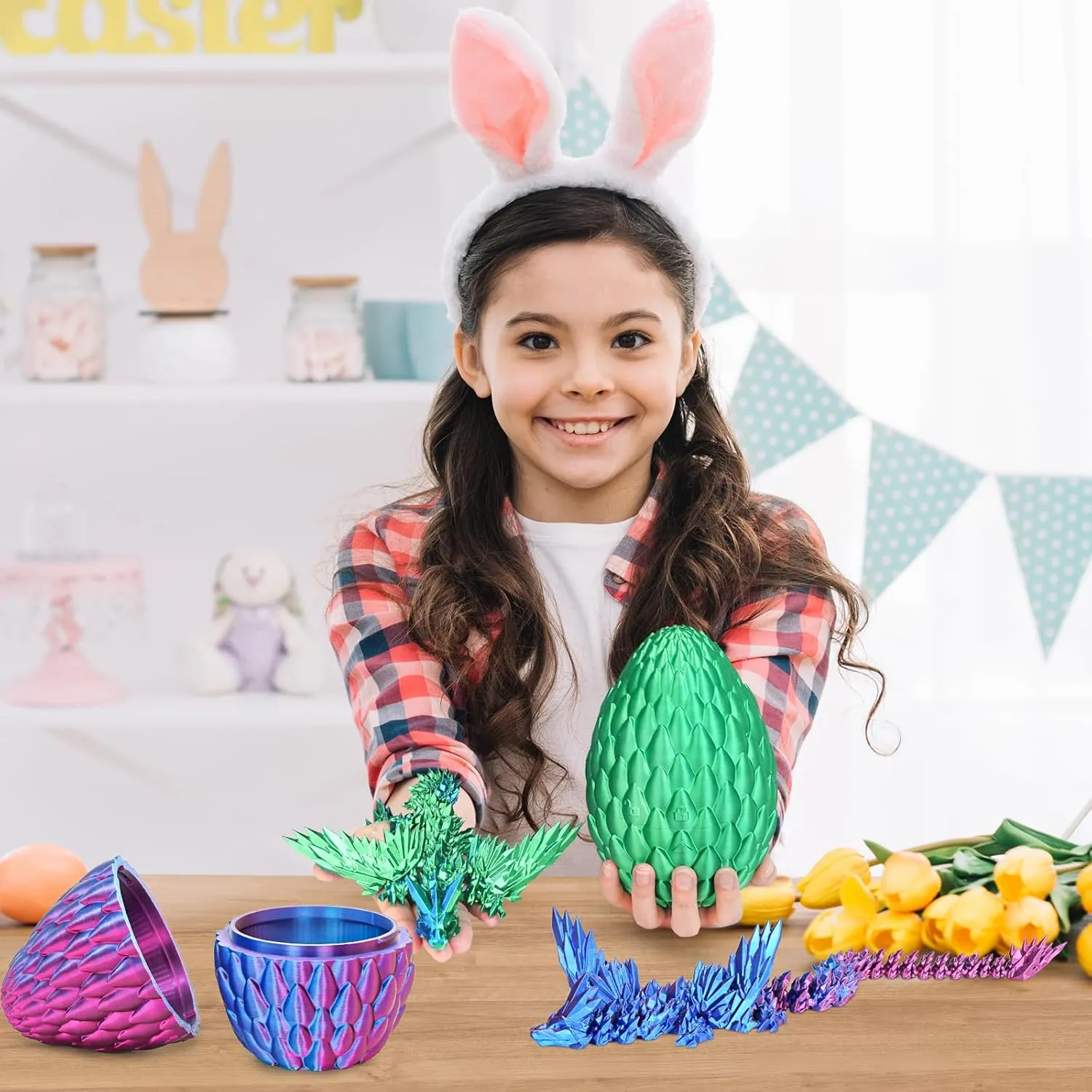 3D Printed Flying Dragon Egg with Articulated Dragon Inside – Toys&Gifts for Kids,Home Decor,Creative Ornaments,Birthday,Easter (Forest Green,Medium)