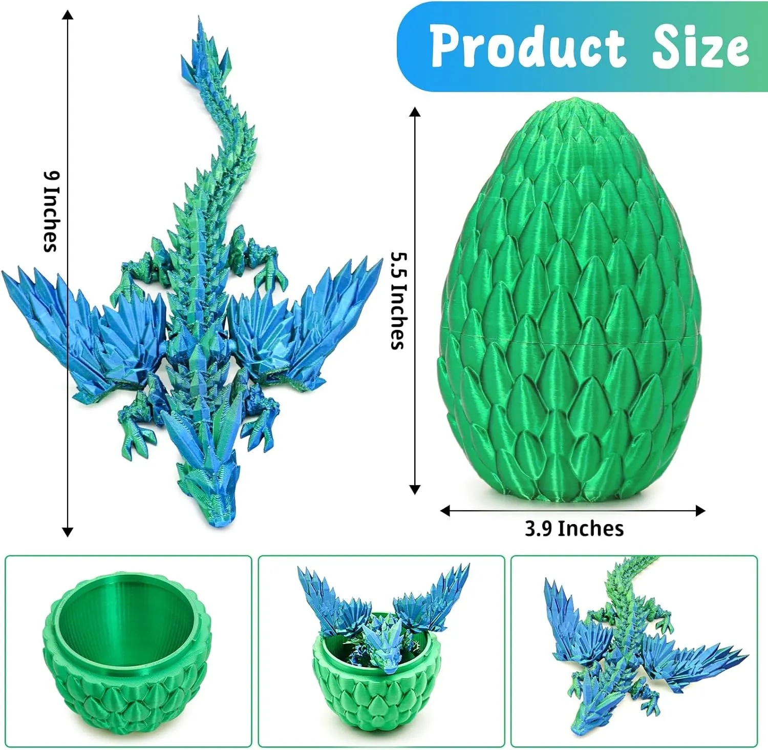 3D Printed Flying Dragon Egg with Articulated Dragon Inside – Toys&Gifts for Kids,Home Decor,Creative Ornaments,Birthday,Easter (Forest Green,Medium)