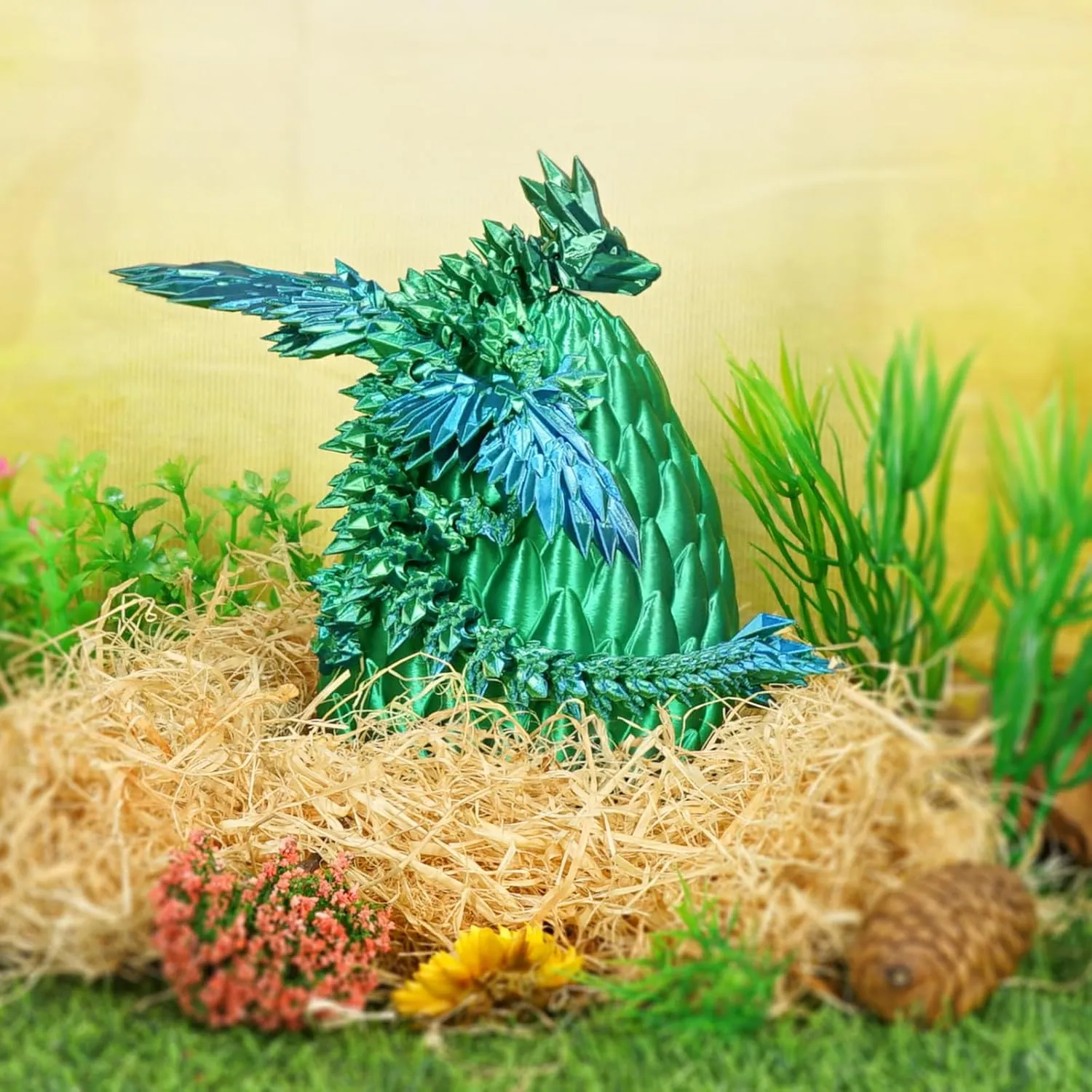 3D Printed Flying Dragon Egg with Articulated Dragon Inside – Toys&Gifts for Kids,Home Decor,Creative Ornaments,Birthday,Easter (Forest Green,Medium)