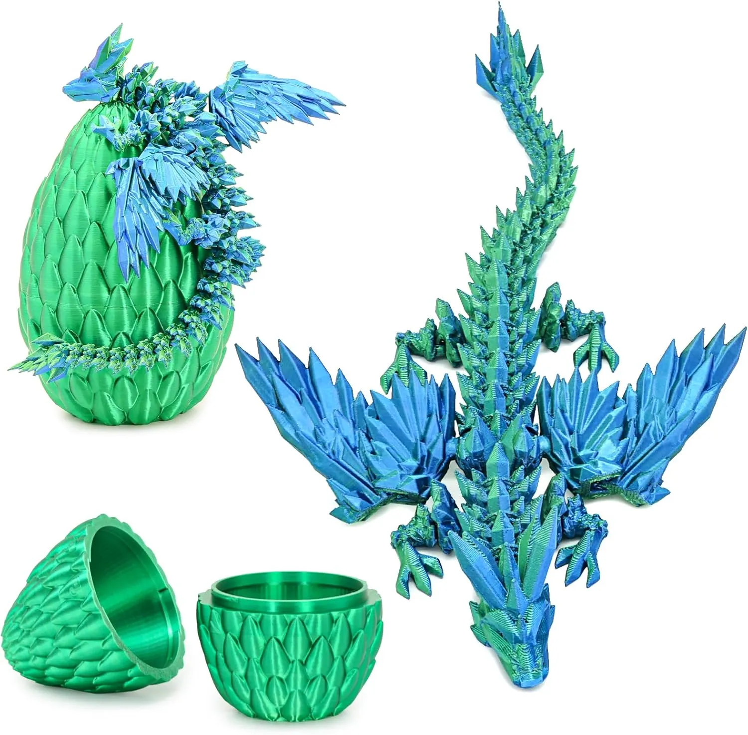 3D Printed Flying Dragon Egg with Articulated Dragon Inside – Toys&Gifts for Kids,Home Decor,Creative Ornaments,Birthday,Easter (Forest Green,Medium)