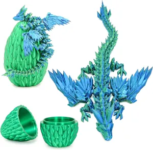 3D Printed Flying Dragon Egg with Articulated Dragon Inside – Toys&Gifts for Kids,Home Decor,Creative Ornaments,Birthday,Easter (Forest Green,Medium)