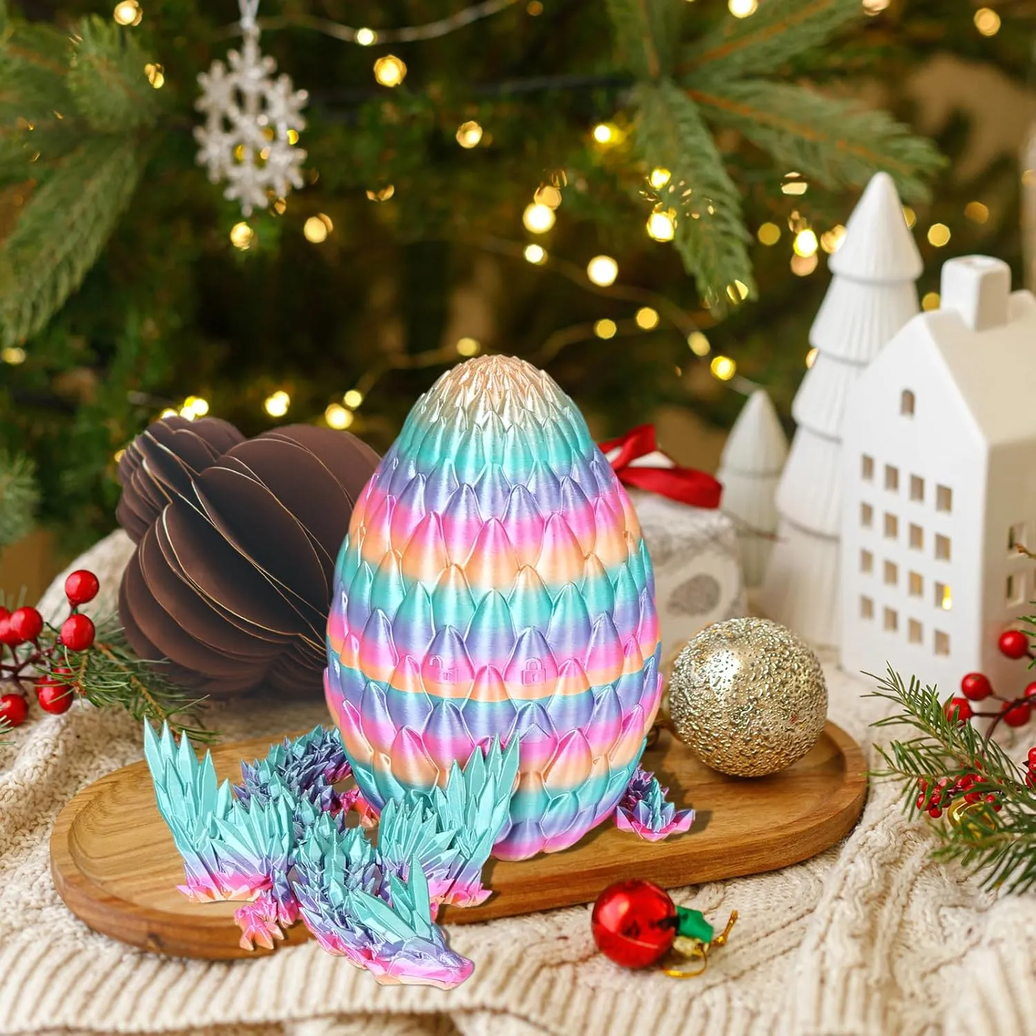 3D Printed Flying Dragon Egg with Articulated Dragon Inside – Toys&Gifts for Kids,Home Decor,Creative Ornaments,Birthday,Easter (Rainbow,Medium)
