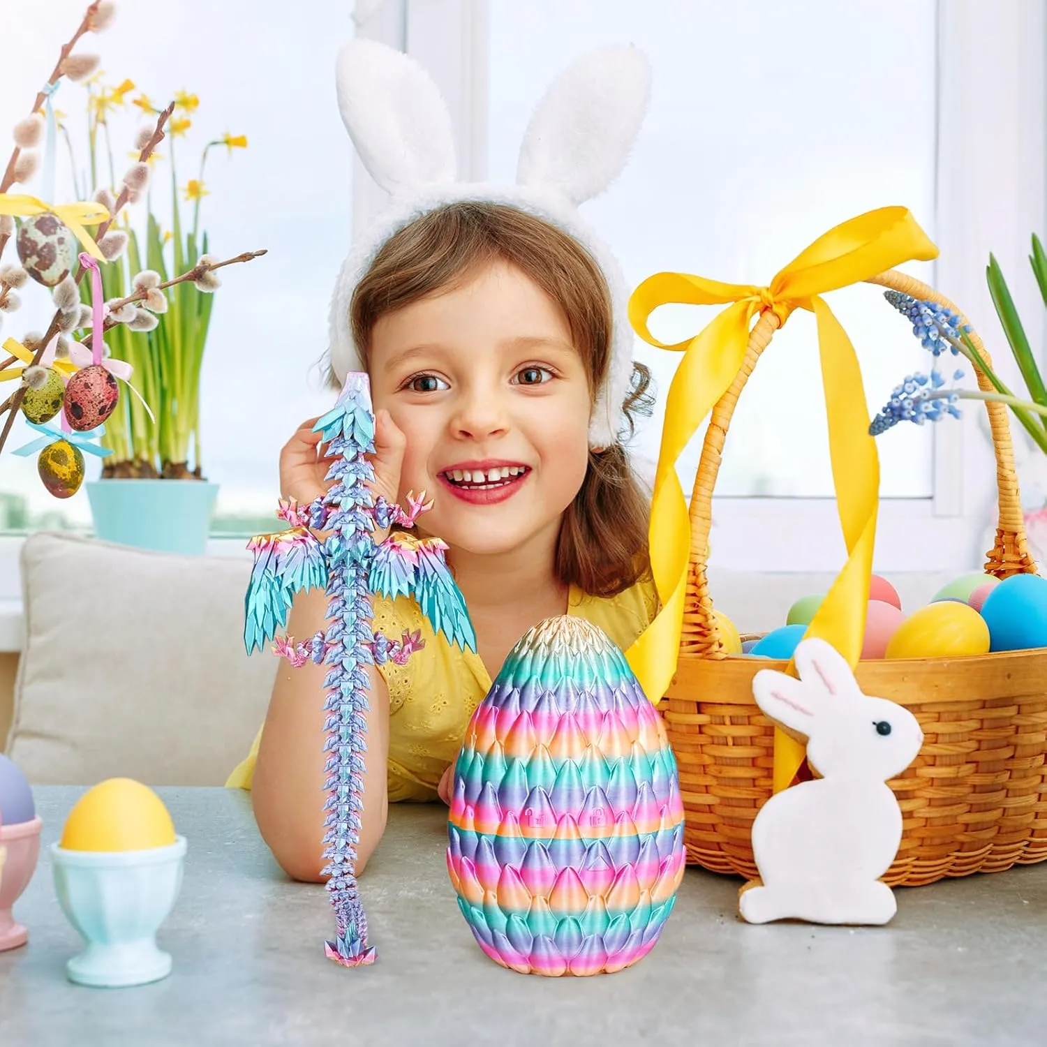 3D Printed Flying Dragon Egg with Articulated Dragon Inside – Toys&Gifts for Kids,Home Decor,Creative Ornaments,Birthday,Easter (Rainbow,Medium)