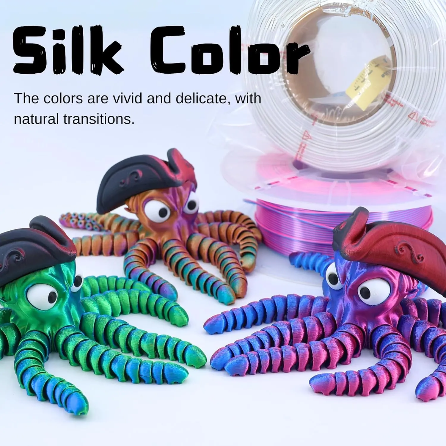 3D Printed Pirate Octopus, 3D Printed Animals, Flexible Joints 3D Octopus, Home Office Classroom Decoration, Executive Desk Decoration (Black-Gold)