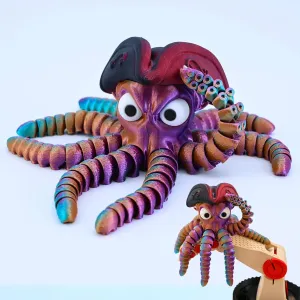 3D Printed Pirate Octopus, 3D Printed Animals, Flexible Joints 3D Octopus, Home Office Classroom Decoration, Executive Desk Decoration (Orange, Blue, Green)