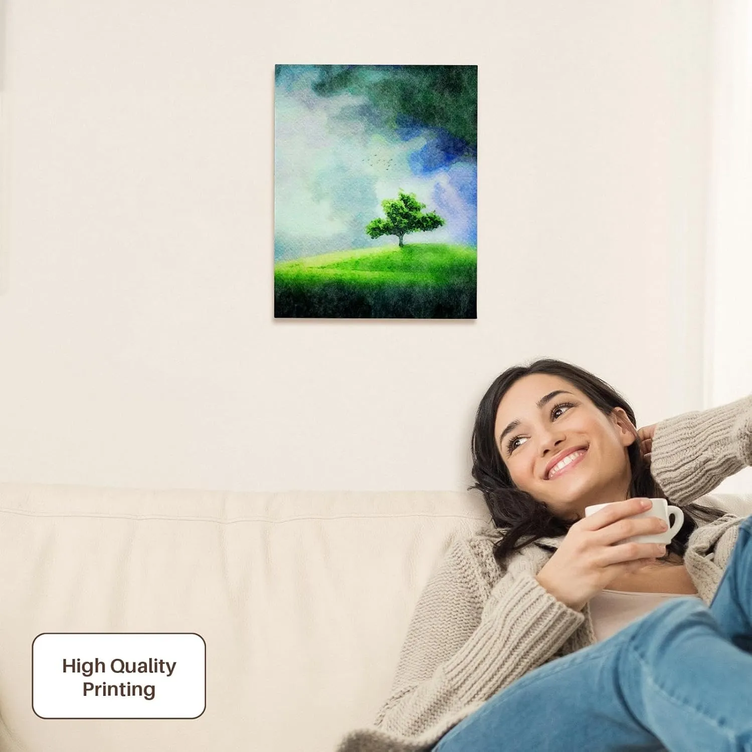 3dRose, A Tree In A Green Field On A Stormy Day Image Of Watercolor Painting, Museum Grade Canvas Wrap 11x14