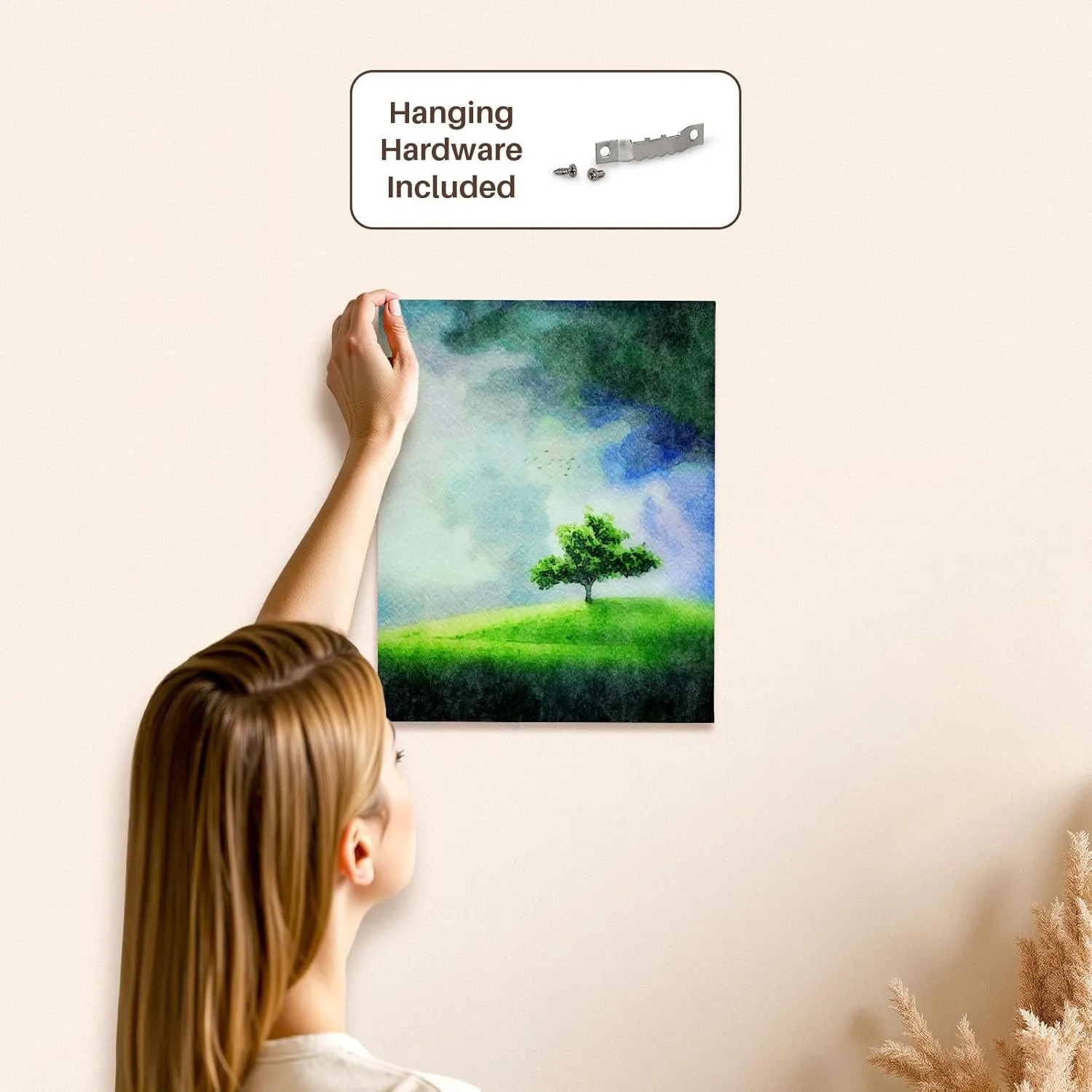 3dRose, A Tree In A Green Field On A Stormy Day Image Of Watercolor Painting, Museum Grade Canvas Wrap 11x14