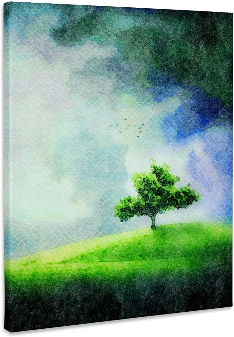 3dRose, A Tree In A Green Field On A Stormy Day Image Of Watercolor Painting, Museum Grade Canvas Wrap 11x14
