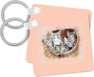 3dRose, Image of Watercolor Of Five Blue Eyed Kittens In A Wicker Basket, Key Chain