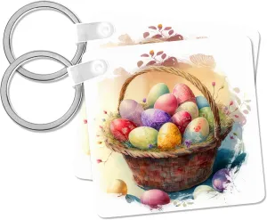 3dRose, Pretty Image Of Watercolor Basket Full Of Easter Eggs Illustration, Key Chain