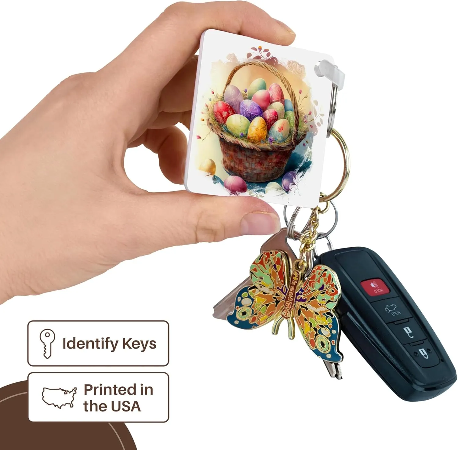 3dRose, Pretty Image Of Watercolor Basket Full Of Easter Eggs Illustration, Key Chain