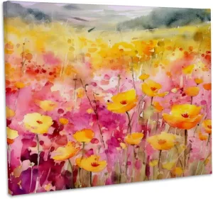 3dRose, Pretty Image Of Watercolor Yellow Poppy Field, Museum Grade Canvas Wrap 14x11