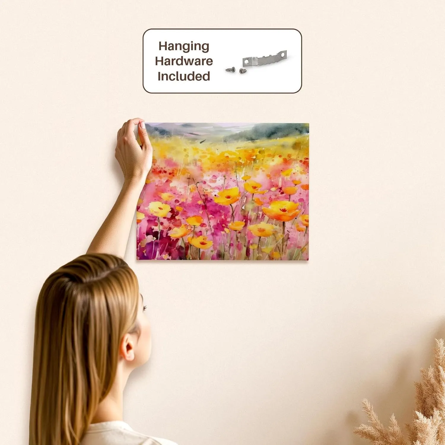 3dRose, Pretty Image Of Watercolor Yellow Poppy Field, Museum Grade Canvas Wrap 14x11