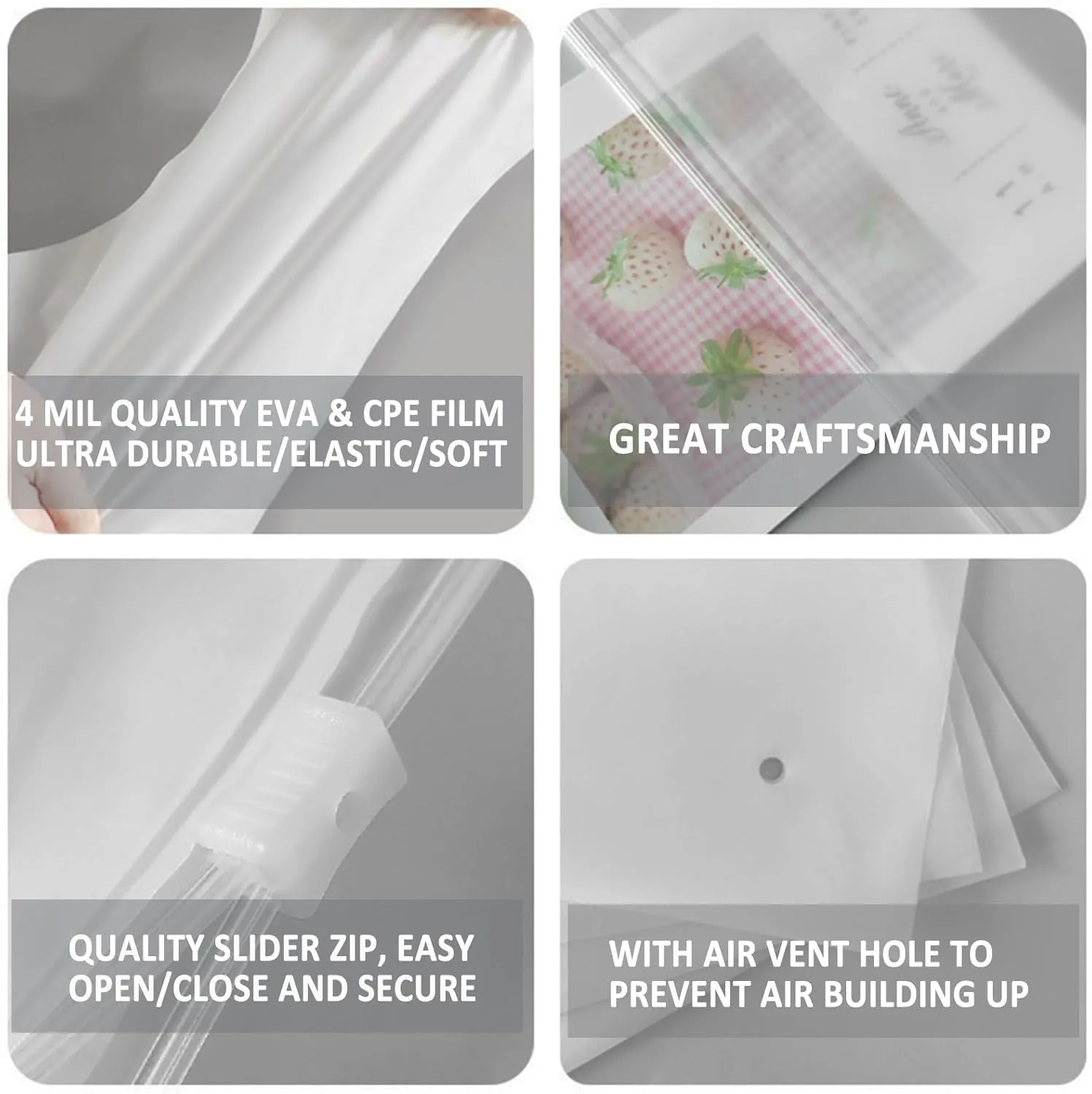 4 Mil 14''x18'' Heavy Duty Frosted Slider Zip Plastic Packaging Bags, Reclosable Zipper Poly Storage Bags for Pants, Coats, Curtains etc, With Vent Hole (50 Pack)