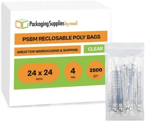 4 Mil Zipper Bags 24" x 24" Large Baggies Clear Plastic Storage Bags for Shipping Pack of 2500