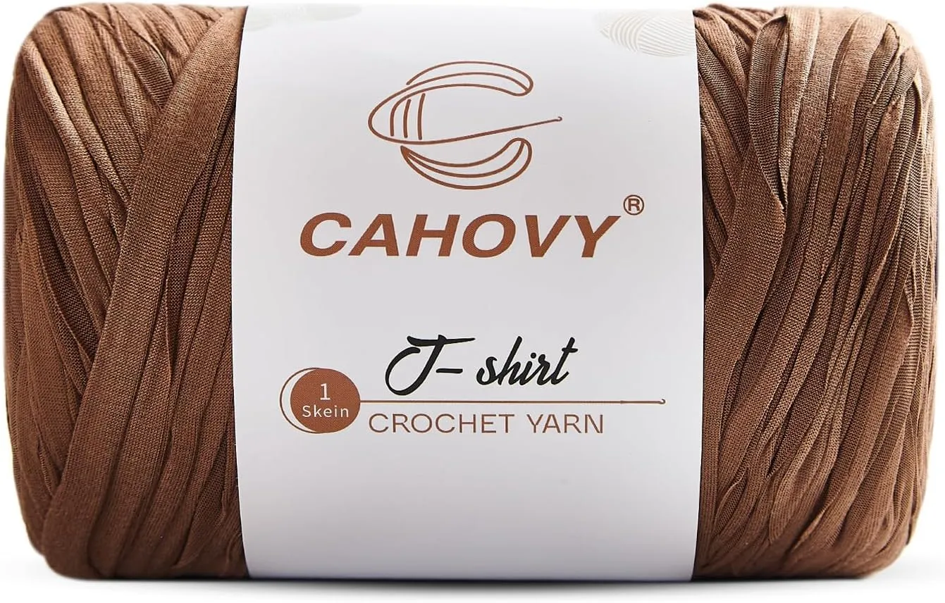 400g T-Shirt Yarn Crochet Yarn for Beginner Crochet Bags/Basket/Coaster,400G/110yds High Elastic Polyester Thick Tshirt Brown