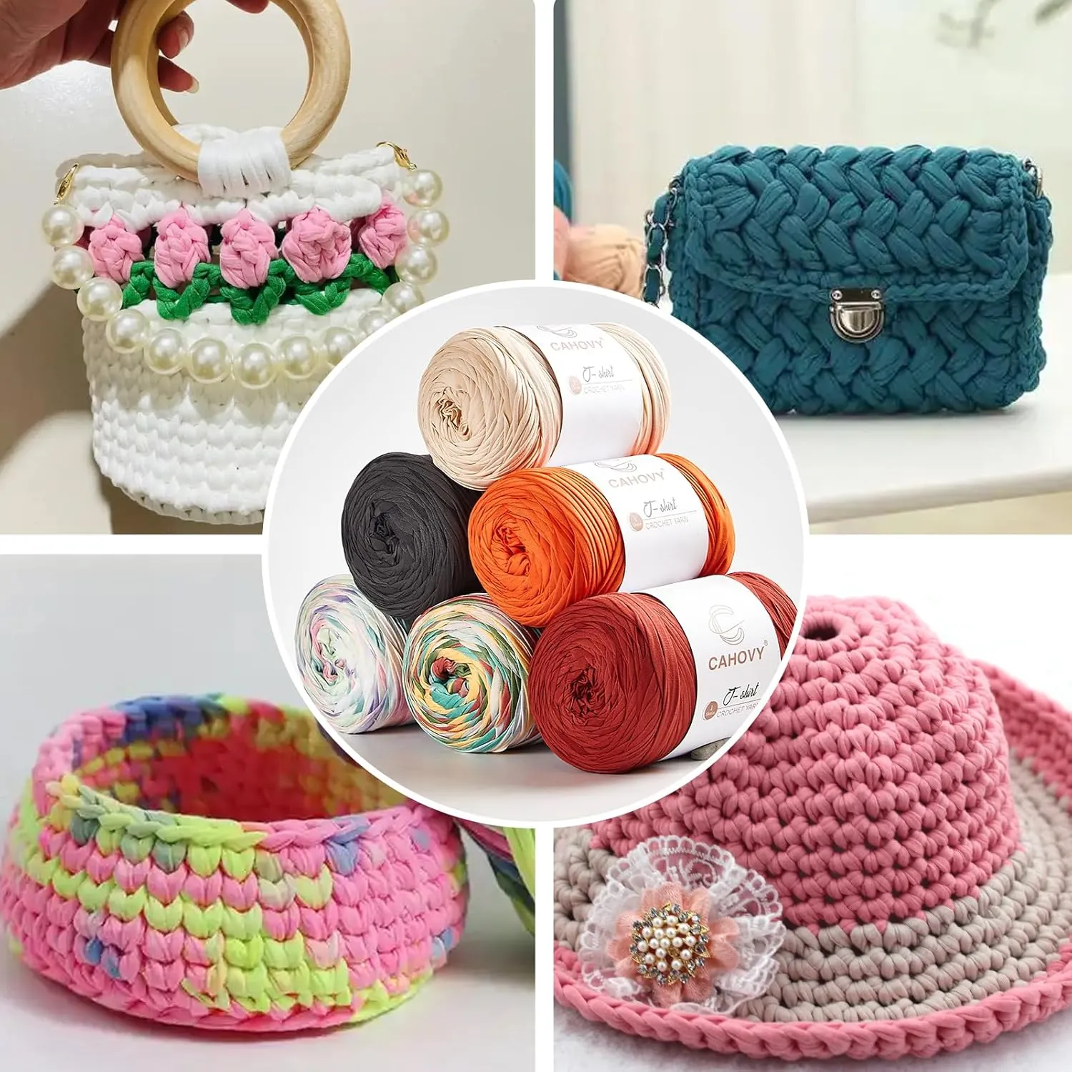 400g T-Shirt Yarn Crochet Yarn for Beginner Crochet Bags/Basket/Coaster,400G/110yds High Elastic Polyester Thick Tshirt Brown