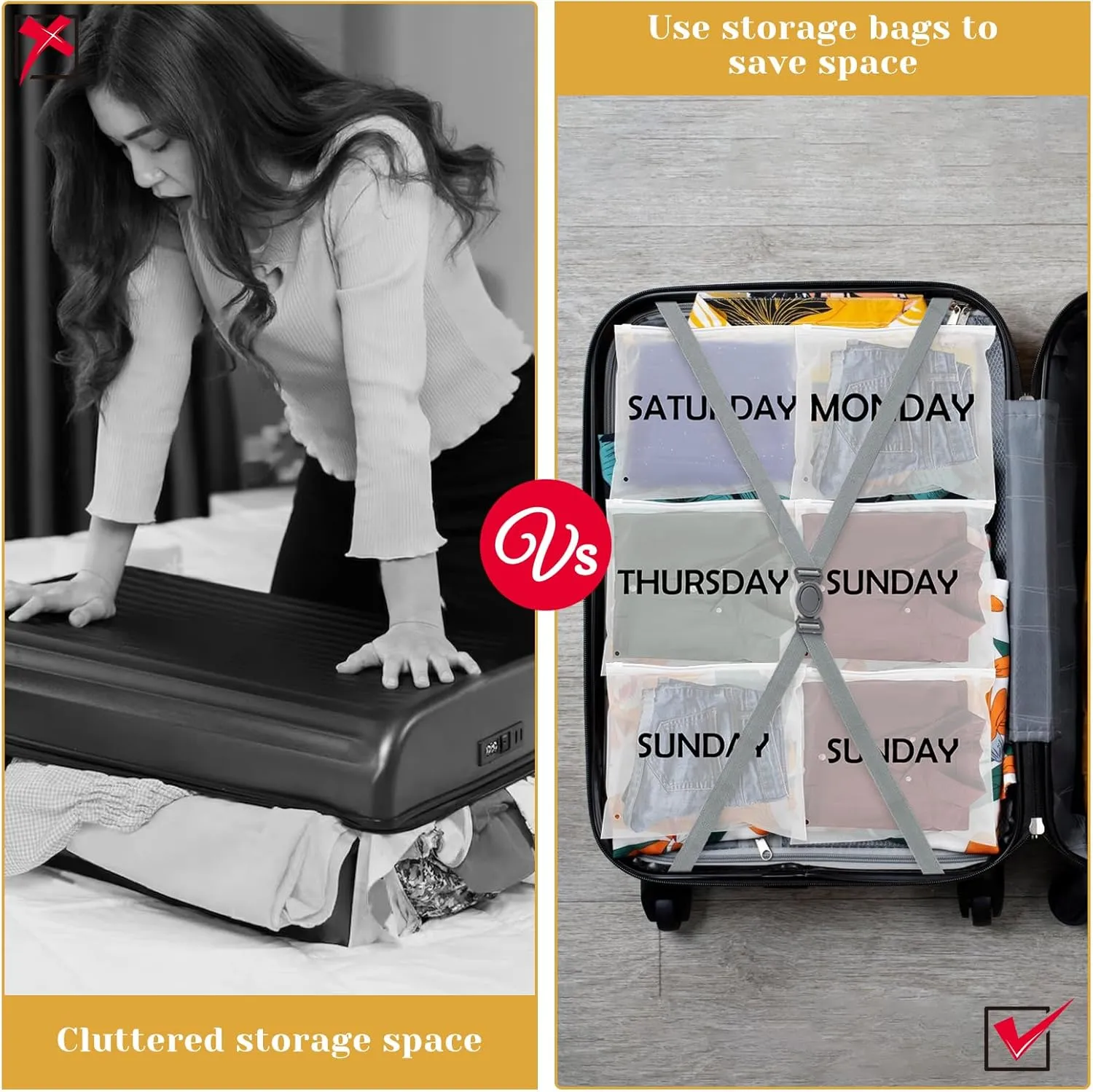 42pcs Days of Week Packing Cubes Travel Luggage Organizer Bags Luggage Packing Cubes for Suitcase Plastic Zipper Bags for Travel Plastic Organizer Bags with Zipper for Travel Days of the Week
