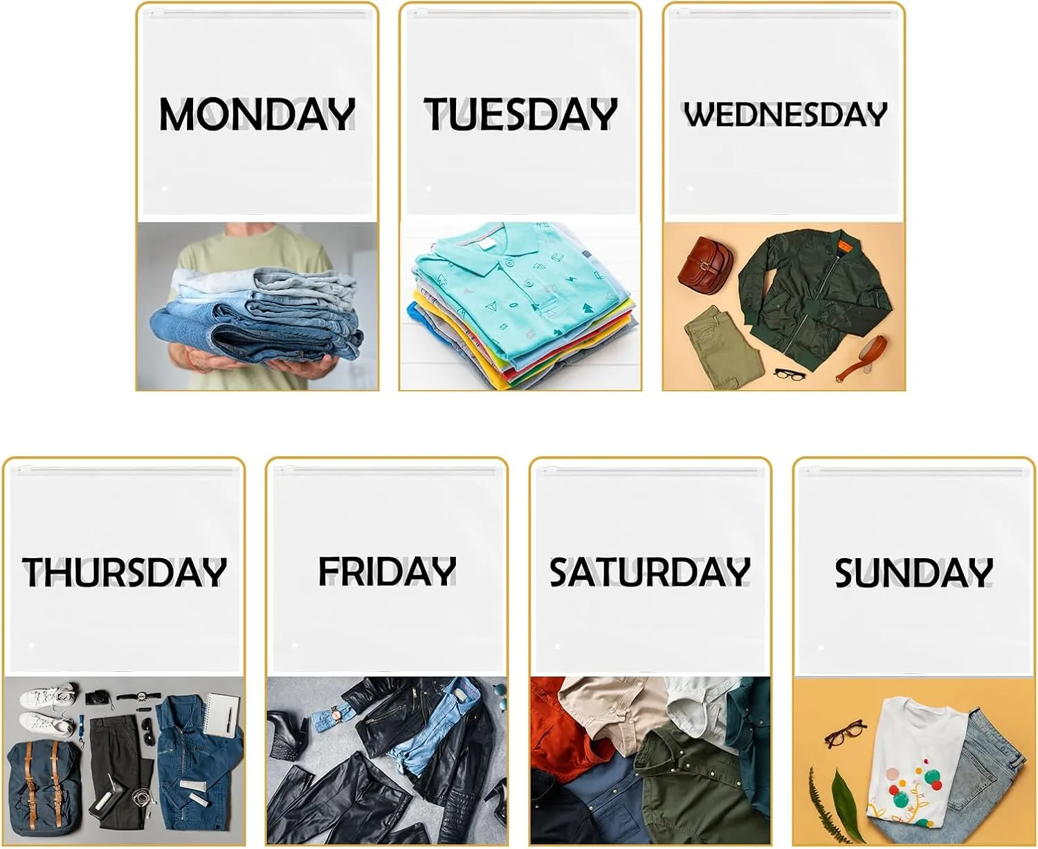 42pcs Days of Week Packing Cubes Travel Luggage Organizer Bags Luggage Packing Cubes for Suitcase Plastic Zipper Bags for Travel Plastic Organizer Bags with Zipper for Travel Days of the Week