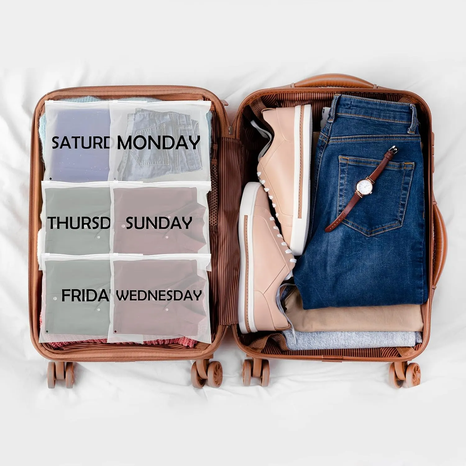 42pcs Days of Week Packing Cubes Travel Luggage Organizer Bags Luggage Packing Cubes for Suitcase Plastic Zipper Bags for Travel Plastic Organizer Bags with Zipper for Travel Days of the Week
