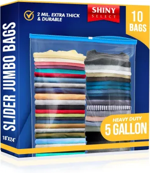 5 Gallon Jumbo Slider Storage Bag, 18x24, 10 Bags – Resealable Extra Large Clear Plastic, 2 Mil Thick - Home Organization, Luggage, Travel, Kitchen Use, Baby Essentials, Seasonal Clothes