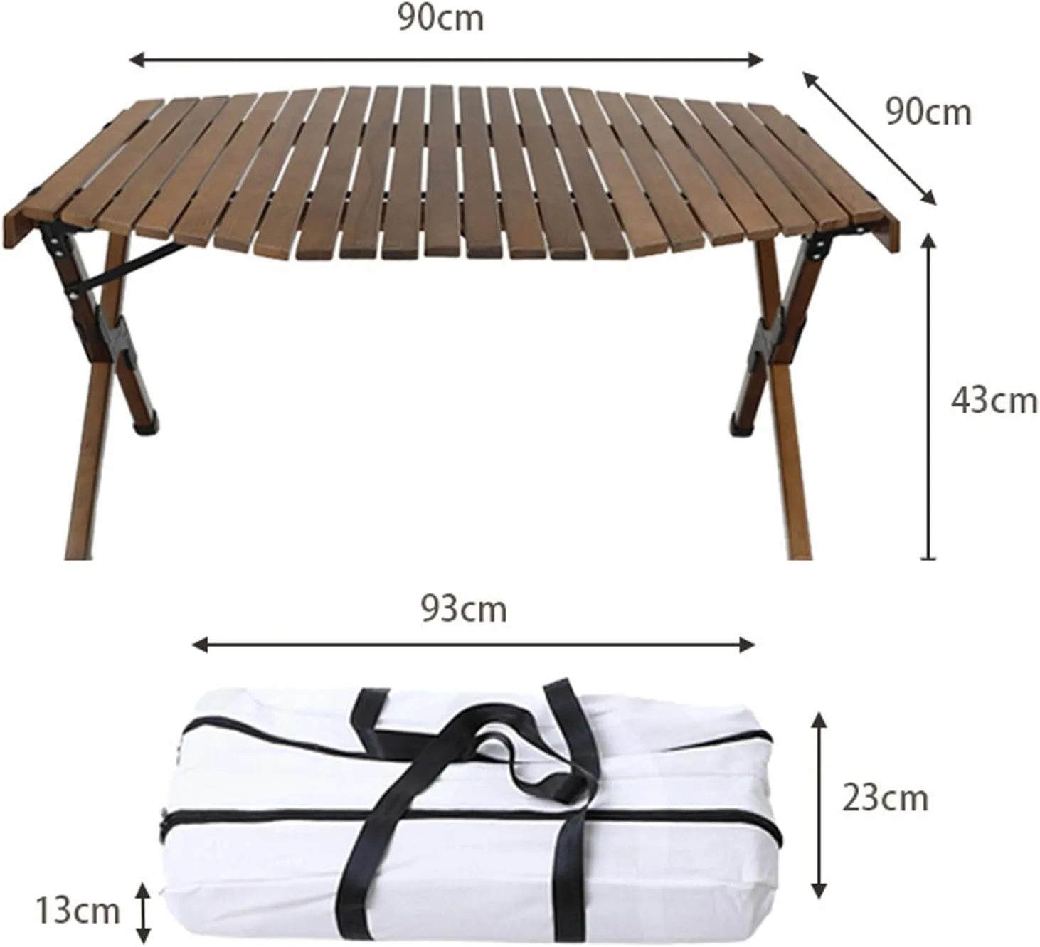 5 Pcs Folding Camping Table & Chairs Set, Portable Lightweight Picnic Chairs with Carrying Bag and Beech Roll-up Top Picnic Table, Walnut Color