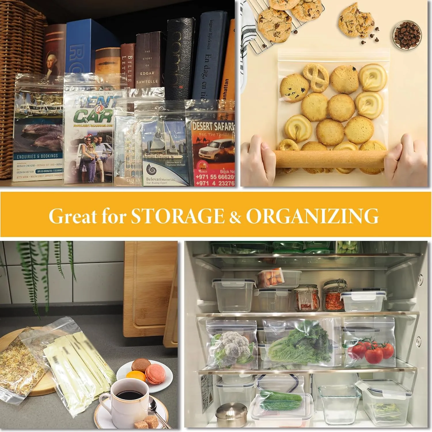 5 Various Medium Size Zip Bags Bulk, each 100x, 2mil Thick Food Grade Reclosable Baggies for Storage