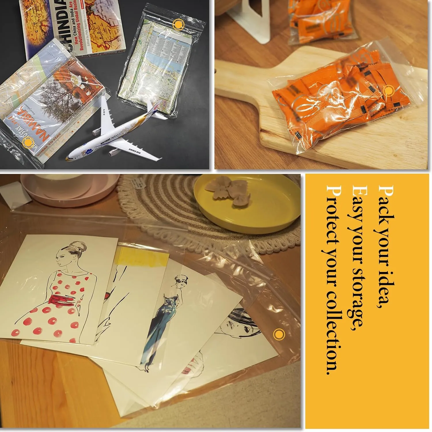 5 Various Medium Size Zip Bags Bulk, each 100x, 2mil Thick Food Grade Reclosable Baggies for Storage