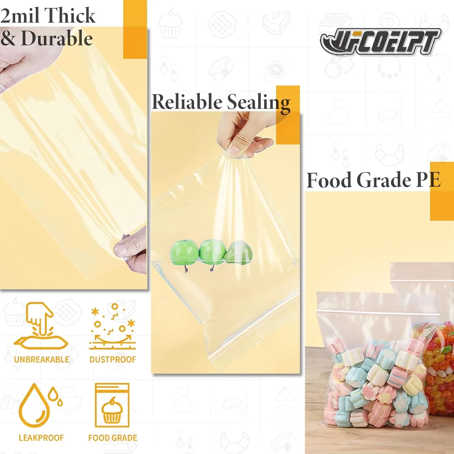 5 Various Medium Size Zip Bags Bulk, each 100x, 2mil Thick Food Grade Reclosable Baggies for Storage