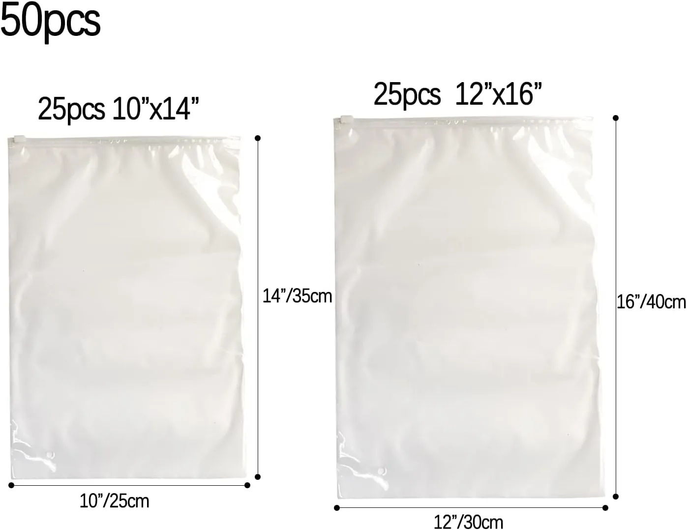50 PCS Clothing Packaging Bags for Travel and Storage Clear and Frosted Resealable Bags Zipper Luggage Organiser Pouch Space Saver Storage for Trip 25x35cm,30x40cm(25 pcs per size)