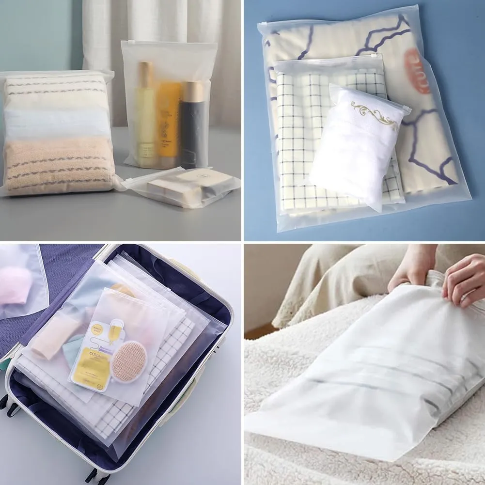 50 PCS Clothing Packaging Bags for Travel and Storage Clear and Frosted Resealable Bags Zipper Luggage Organiser Pouch Space Saver Storage for Trip 25x35cm,30x40cm(25 pcs per size)