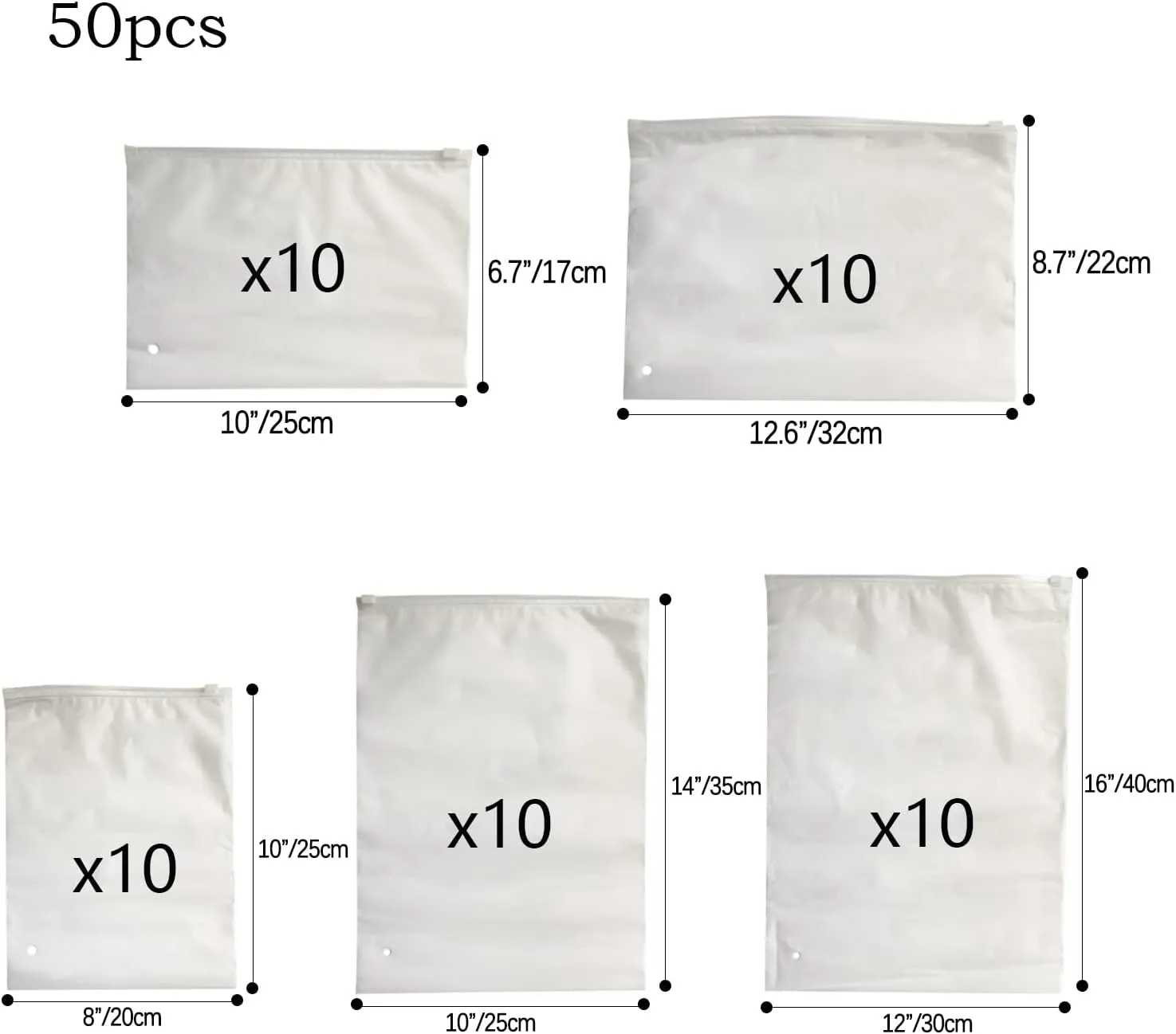 50 PCS Travel Storage Bags Clear Resealable Bags Zip Lock Storage Plastic Bags Luggage Organiser Pouch Space Saver Storage for Clothes School Trip 25x15cm,32x22cm,20x25cm,25x35cm,30x40cm