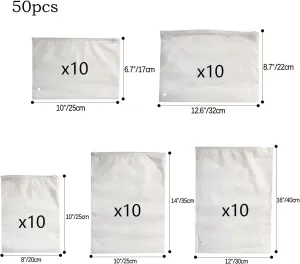 50 PCS Travel Storage Bags Clear Resealable Bags Zip Lock Storage Plastic Bags Luggage Organiser Pouch Space Saver Storage for Clothes School Trip 25x15cm,32x22cm,20x25cm,25x35cm,30x40cm