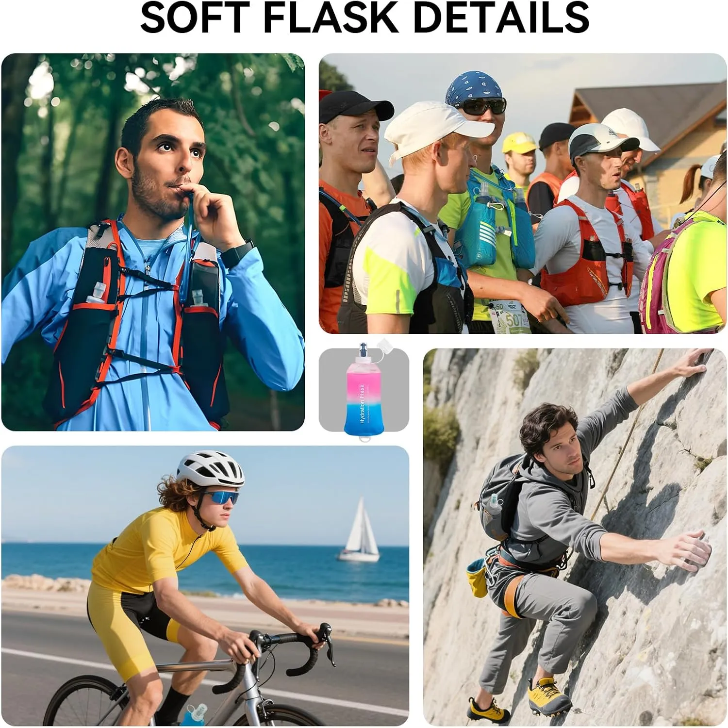 500ml Soft Flask Soft Water Bottle for Running, Hiking, Travelling, Cycling and Climbing - Gradient Pink