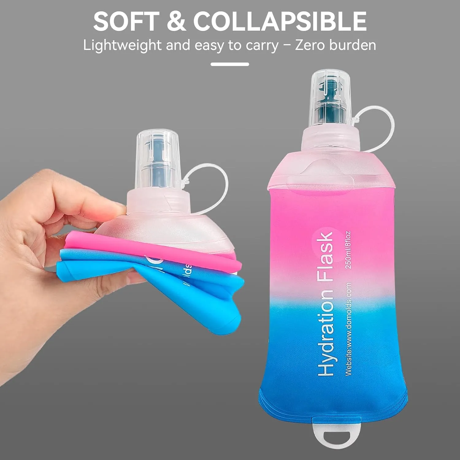 500ml Soft Flask Soft Water Bottle for Running, Hiking, Travelling, Cycling and Climbing - Gradient Pink