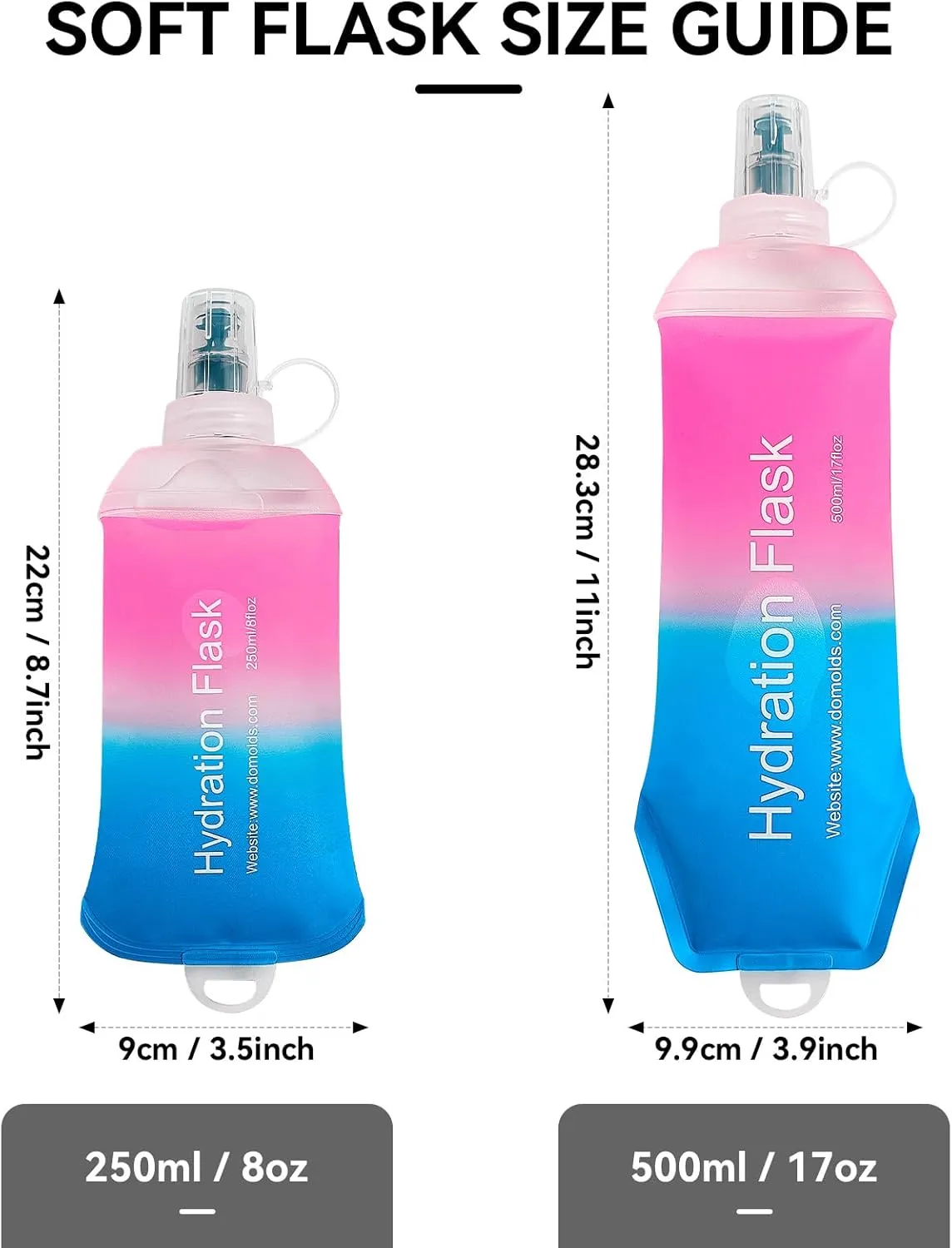 500ml Soft Flask Soft Water Bottle for Running, Hiking, Travelling, Cycling and Climbing - Gradient Pink