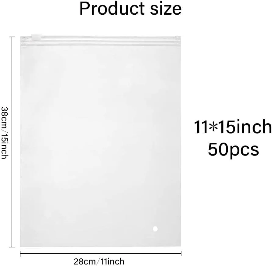50Pcs Clear Bags Resealable Bags Waterproof Plastic Zipper Bags Clothing Packaging Bags Luggage Organiser Pouch Space Saver Storagefor Clothes Trip 11"x15"