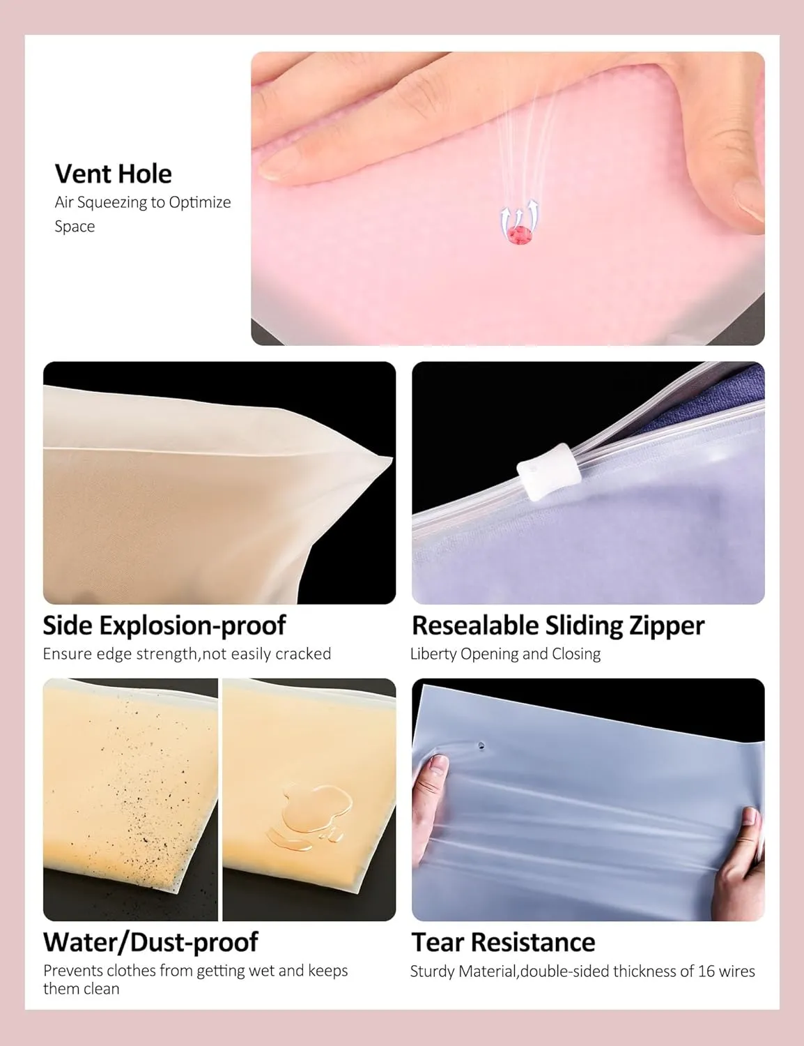 50Pcs Shirt Bags, 14" x 16" Frosted Zipper Plastic Bags for Clothes, Resealable Shirt Shipping Packaging Bag, 3 Mil