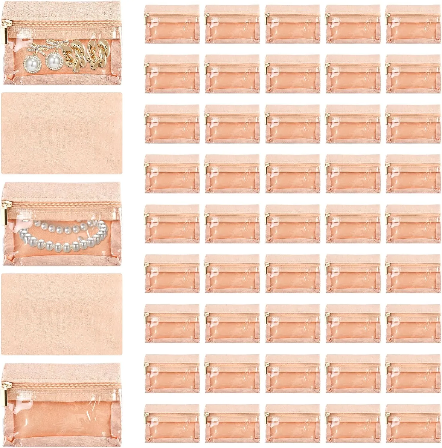 50Pcs Travel Jewelry Bag, Clear Flannel Jewelry Pouch, Portable Zipper Pocket Jewelry Organizer for Women Jewelry Necklace Earring Anti Tangle
