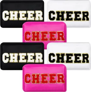 6 Pcs Cosmetic Cheer Bag with Chenille Letter Patches Nylon Makeup Gift Dance Cheerleader Bag Toiletry Zipper Pouch for Travel Women Girl Storage(Bright Colors,Cheer)