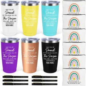 6 Set Employee Appreciation Gifts Bulk, Gift for Coworkers Teachers Nurses, 20 OZ Inspirational Stainless Steel Tumbler Makeup Bags Pen Thank You Gifts For Women Men Team Staffs